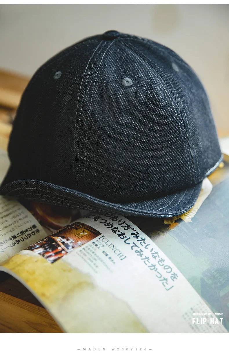Retro Peaked Cap for Men Designer Beret Streeetwear Short Brim Flip Hat Casual Newsboy Hats Jeans Blue Khaki Amekaji Wear