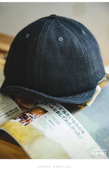 Retro Peaked Cap for Men Designer Beret Streeetwear Short Brim Flip Hat Casual Newsboy Hats Jeans Blue Khaki Amekaji Wear