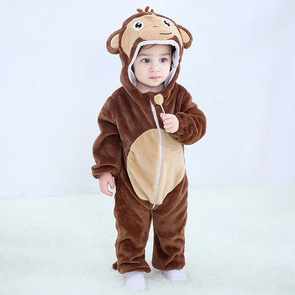 Winter Baby Rompers Baby Pijamas Panda Tiger Leopard Monkey Fox Animal Cartoon Hooded Jumpsuits Cosplay Costume Boys Girl Pajama