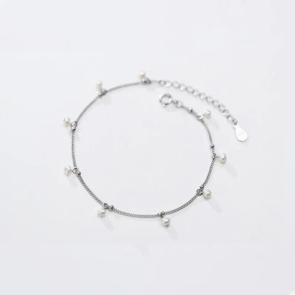 Elegant Natural Pearl Bracelet Authentic 925 Sterling Silver Link Chain Charm Pendant Bracelet for Women Fine Jewery