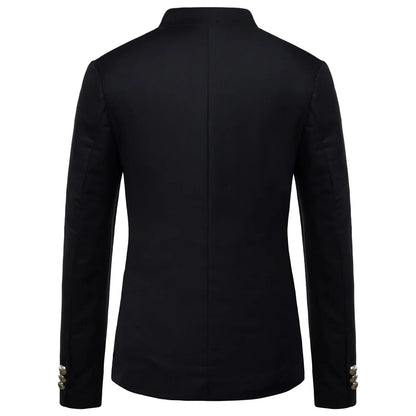 Men's Black Stand Up Collar Blazer Coat, Wedding Party Dress Jacket, Asia Sizes Slim-Fit Single Breasted Jaqueta, Blue Red Tops.