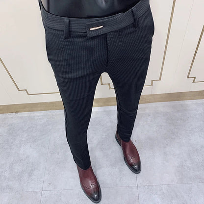 Fashion Striped Suit Pant 2022 Men Elegant Slim Fit Tight-ankle Trousers Pants Men Office Party Business Slim Fit Dress Trousers