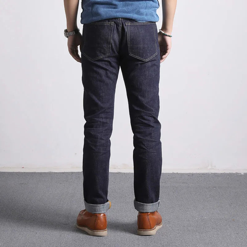 Raw Denim Jeans 16oz Heavy Weight Indigo Selvage One Washed Sanforized Zipper Pants