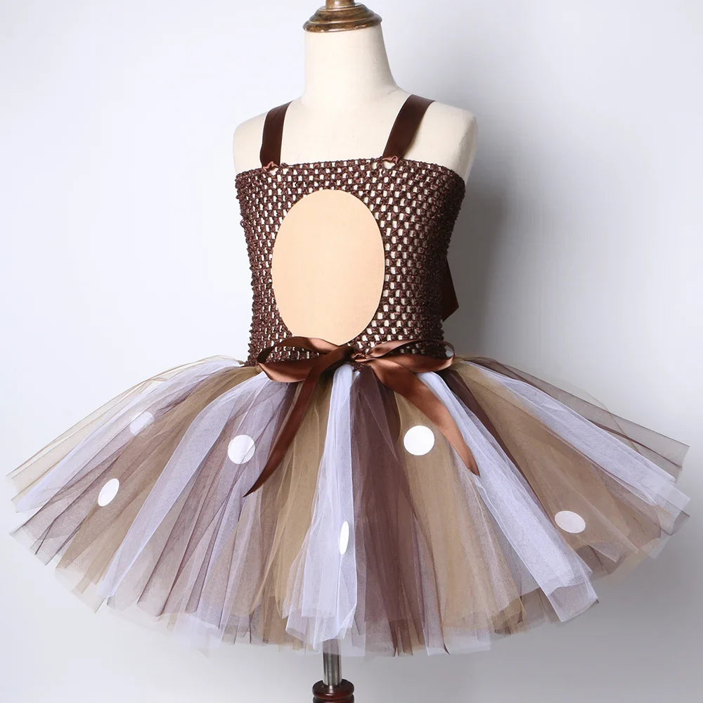 Deer Costume for Girls Halloween Christmas Tutu Dress Reindeer Elk Cosplay Fancy Dress Up Kids Girl Birthday Party Clothes 1-12Y