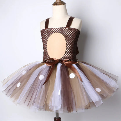 Deer Costume for Girls Halloween Christmas Tutu Dress Reindeer Elk Cosplay Fancy Dress Up Kids Girl Birthday Party Clothes 1-12Y