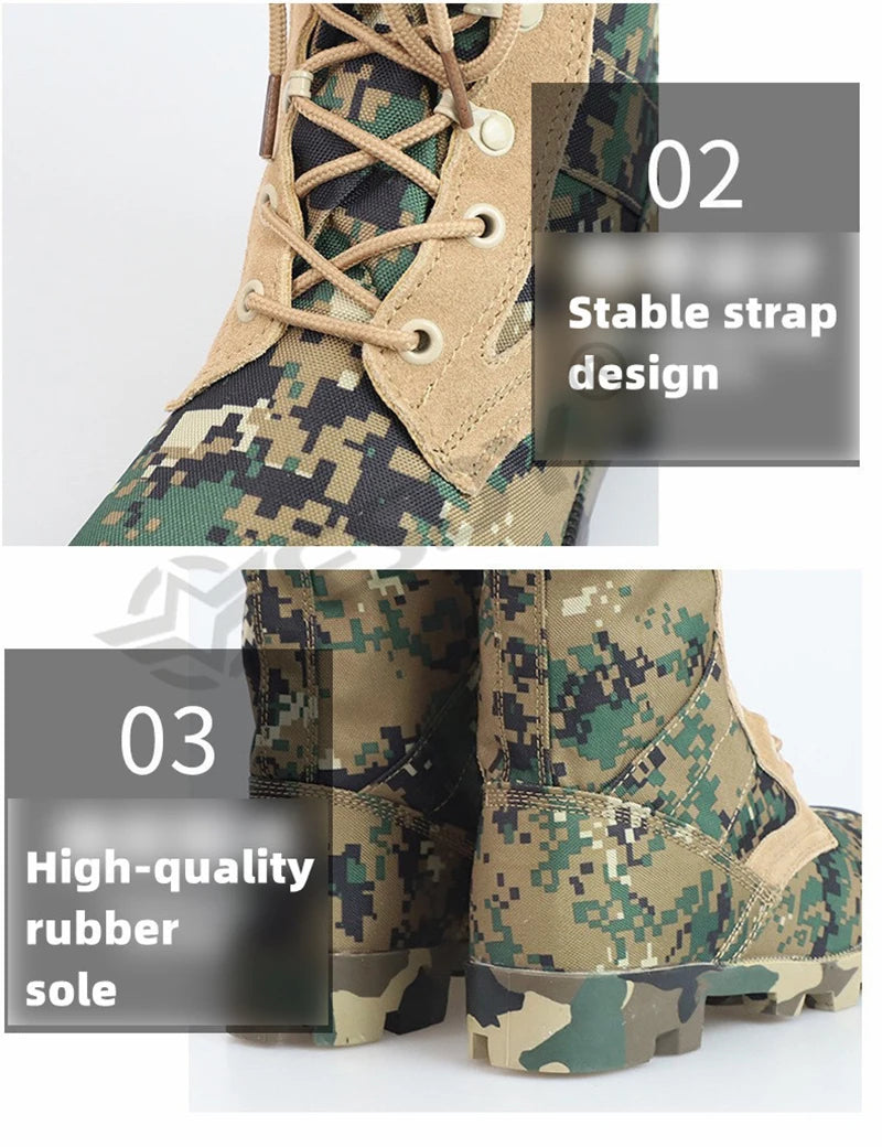 Camouflage Ankle Boots Men Outdoor Genuine Leather Panama Soles Tactical Combat Boots Hunting Work Boot Man Hiking Shoe 47