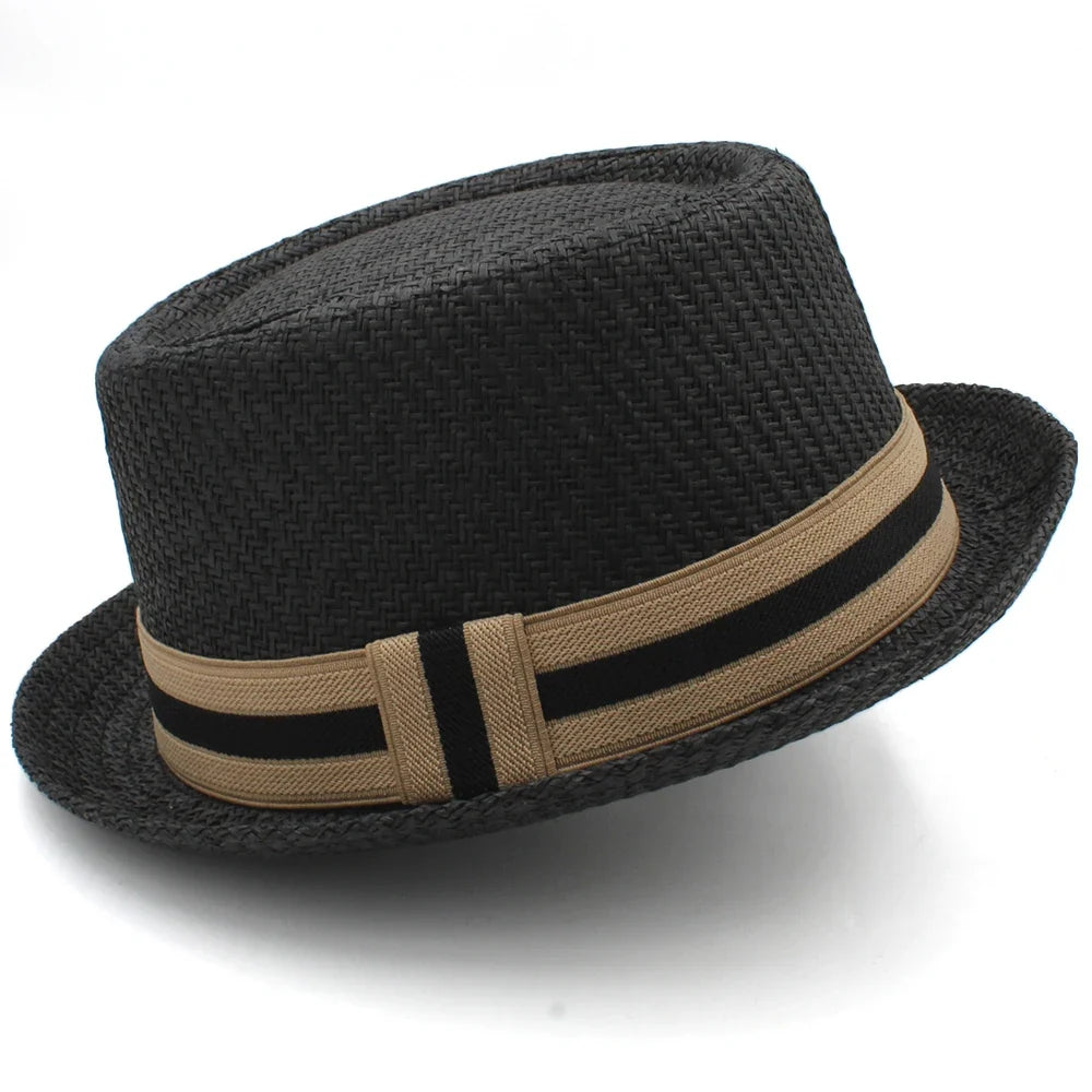 Men Women Classical Straw Pork Pie Hats Fedora Sunhats Trilby Caps Summer Boater Beach Outdoor Travel Party Size US 7 1/4 UK L