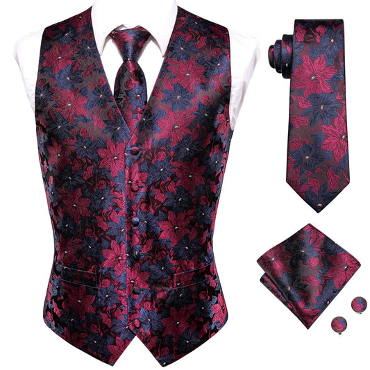 Luxury Silk Mens Vests Rose Gold Pink Striped Waistcoat Necktie Bowtie Hanky Cufflinks Set Waist Jacket For Men Wedding