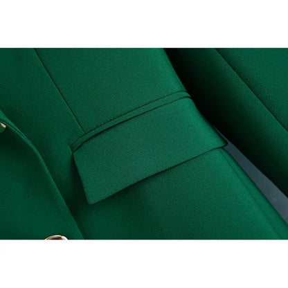 2023 Fashion Vintage Stylish Green Oversized Long Women Blazer Office Lady Pocket Fashion Autumn Jacket Female Bussiness