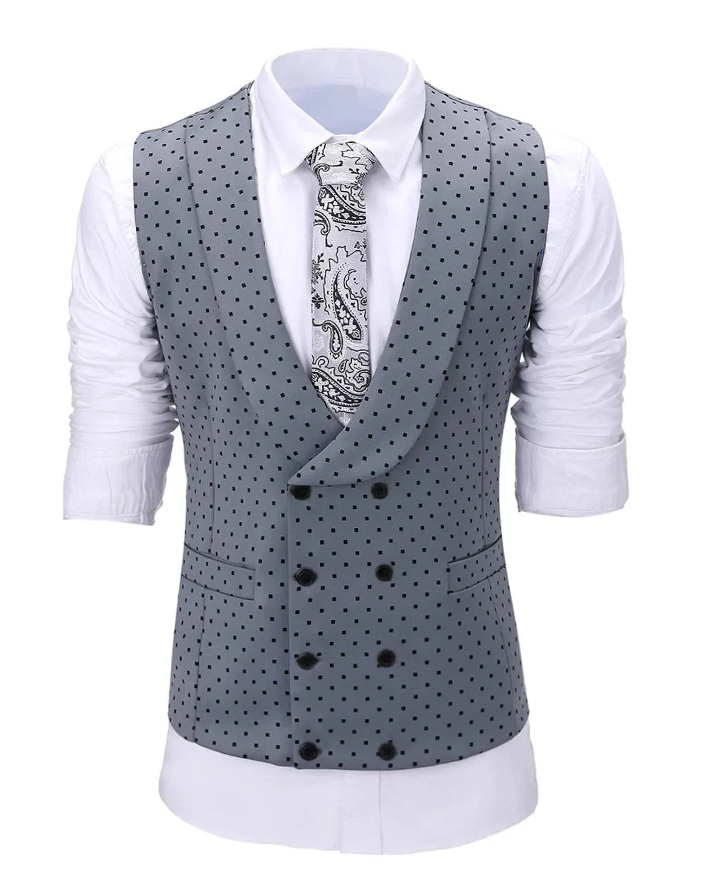 Men's Suit Formal Neck Square wave point leisure  Casual Waistcoat Formal Business Grey Navy Vest Groomman For Wedding Evening