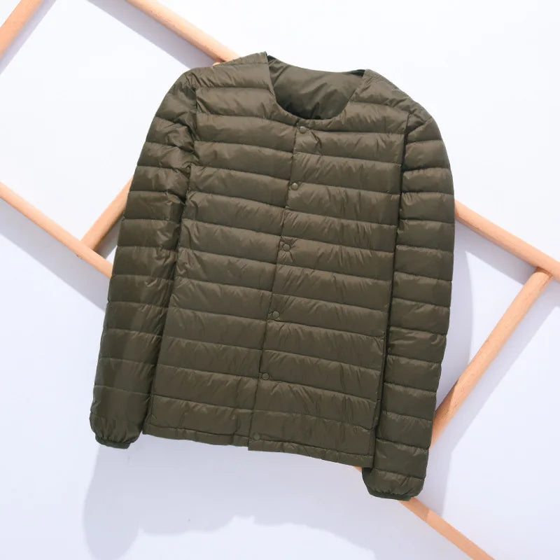 Matt Fabric Ultra Light Down Jacket Men V-neck Men's Down Jacket Slim Windproof Portable Lightweight Coat Warm Liner