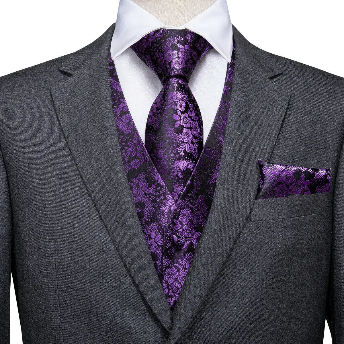 Green Mint Purple Mens Silk Vest Tie Jacquard Autumn Spring Suit Waistcoat Jacket Necktie Hanky Cufflinks for Men Wedding
