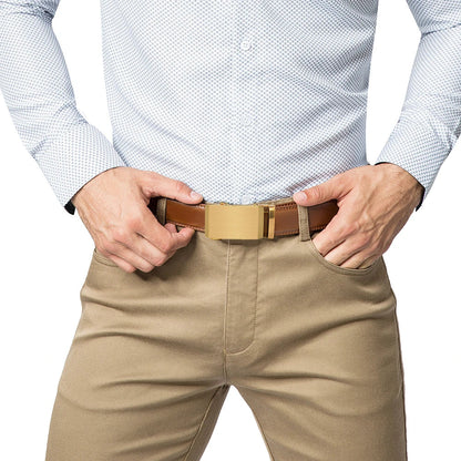Multicolor Genuine Leather Men's Belts Fashion Business Automatic Buckle Straps Ratchet Cow Leather Waistband 3.5cm Width