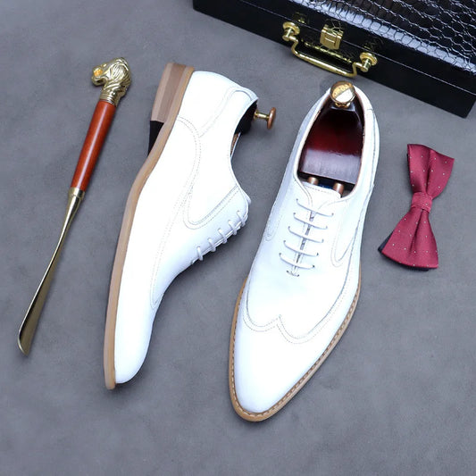 new white shoes for men Leather shoes men's business dress breathable leather shoe British lace-up fashion wedding party