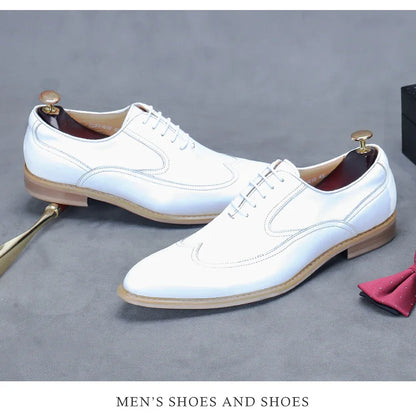 new white shoes for men Leather shoes men's business dress breathable leather shoe British lace-up fashion wedding party
