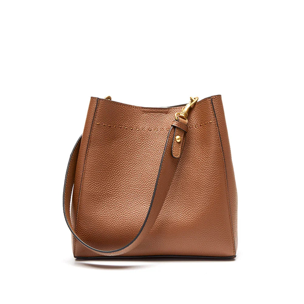 New Genuine Leather Casual Shopper Shoulder Bag Commuter Large Bucket Handbag Simple High Quality Women Tote Underarm Bags