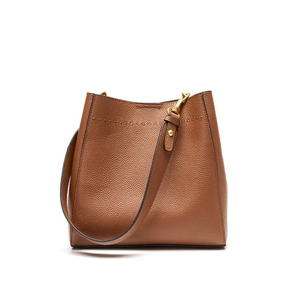 New Genuine Leather Casual Shopper Shoulder Bag Commuter Large Bucket Handbag Simple High Quality Women Tote Underarm Bags