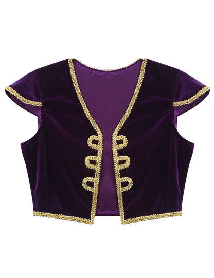 Boys Mythical Prince Arabian Carnival Cosplay Outfit Halloween Party Arabian Prince Role Play Waistcoat Vest Top+Belted Pants