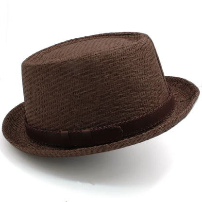 Men Women Classical Straw Pork Pie Hats Fedora Sunhats Trilby Caps Summer Boater Beach Outdoor Travel Party Size US 7 1/4 UK L