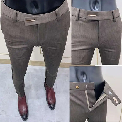 Fashion Striped Suit Pant 2022 Men Elegant Slim Fit Tight-ankle Trousers Pants Men Office Party Business Slim Fit Dress Trousers
