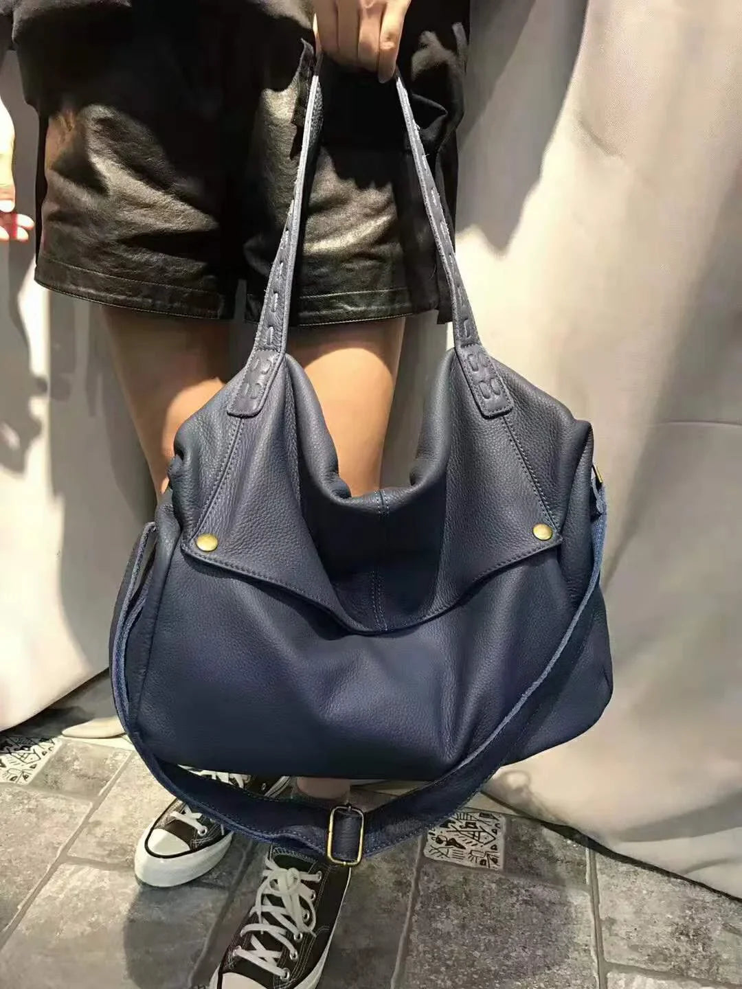 Women's 100% Genuine Cowhide Hobo Bag Large Capacity Soft Leather Shoulder Crossbody Vintage Handbag
