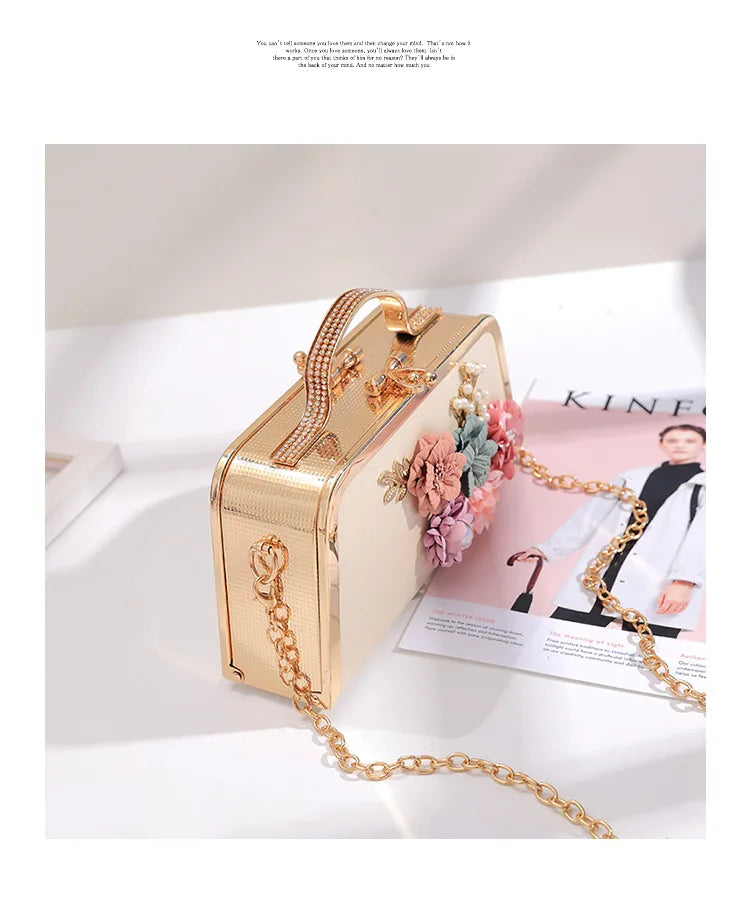 Evening Bags Women Clutch Bag High-end Leather Evening Wedding Bridal Handbag Pearl Flower Fashion Chain Party Packs