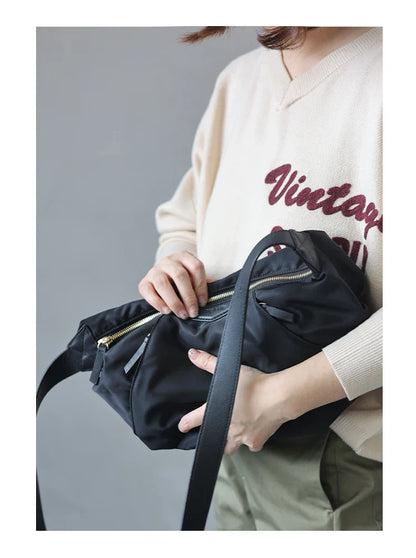 Lightweight Nylon Matching Genuine Leather Crossbody Bag High Quality Single Shoulder Bags Fashion Pleated Messenger Purses