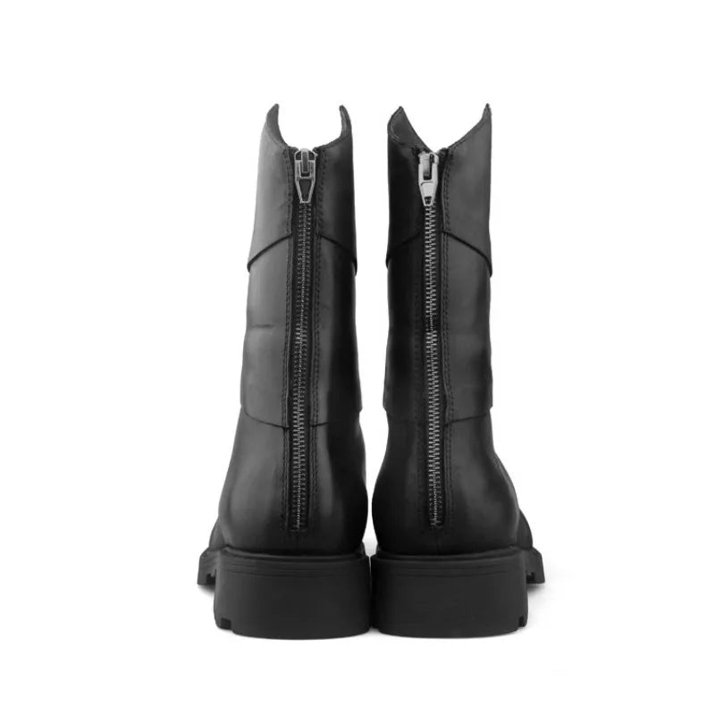 Punk Style Zipper Men Genuine Leather High-Top Sneakers Street Round Toe Winter Warm Platform Boots Black Motorcycle Botas Male