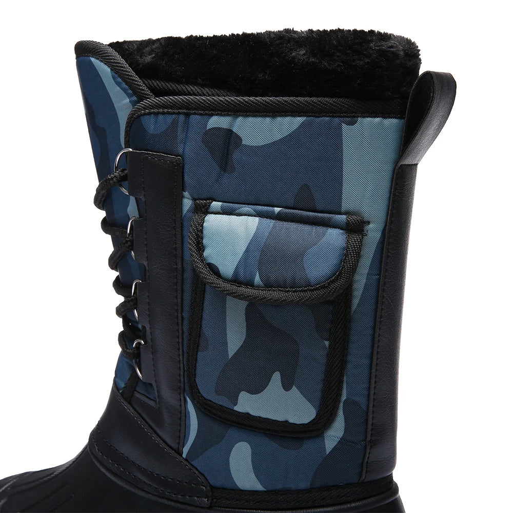 New Winter Camouflage Snow Men Boots Rain Shoes Outdoor Waterproof With Fur Plush Warm Male Casual Mid-Calf Work Motorcycle Boot