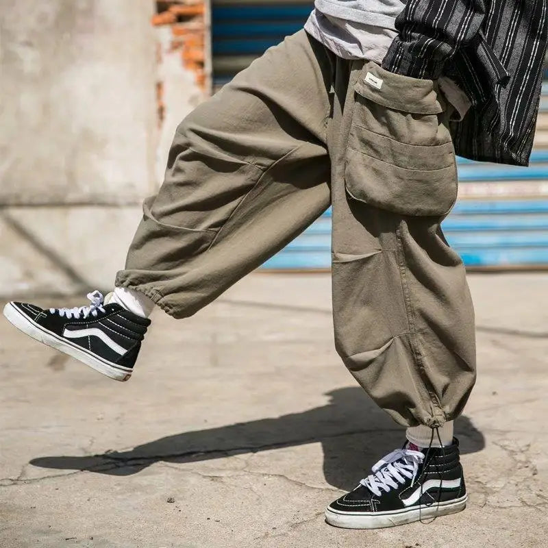 Y2k Baggy Cargo Pants 100% Cotton Joggers Streetwear Old Money Casual Harem Long Trousers Men Wide Leg Oversize
