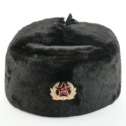 Soviet Badge Ushanka Men&Women Bomber Hats CCCP Army Pilot Trapper Trooper Hat Winter Faux Rabbit Fur Earflap Snow Caps