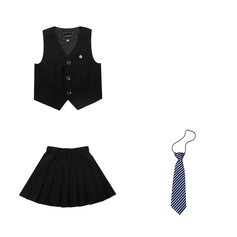 Boys Girls Summer Vest Shorts Clothing Set Baby Children Birthday Ceremonial Wedding Dress Skirt Suit Gentleman Kids Costumes