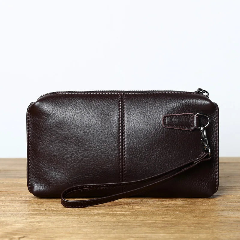Leather Leisure Man With Long Purse, Soft Leather, Hand Zipper, Money Chuck Layer, Cowhide Credit Card Bag, Cell Phone Bag