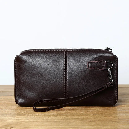 Leather Leisure Man With Long Purse, Soft Leather, Hand Zipper, Money Chuck Layer, Cowhide Credit Card Bag, Cell Phone Bag