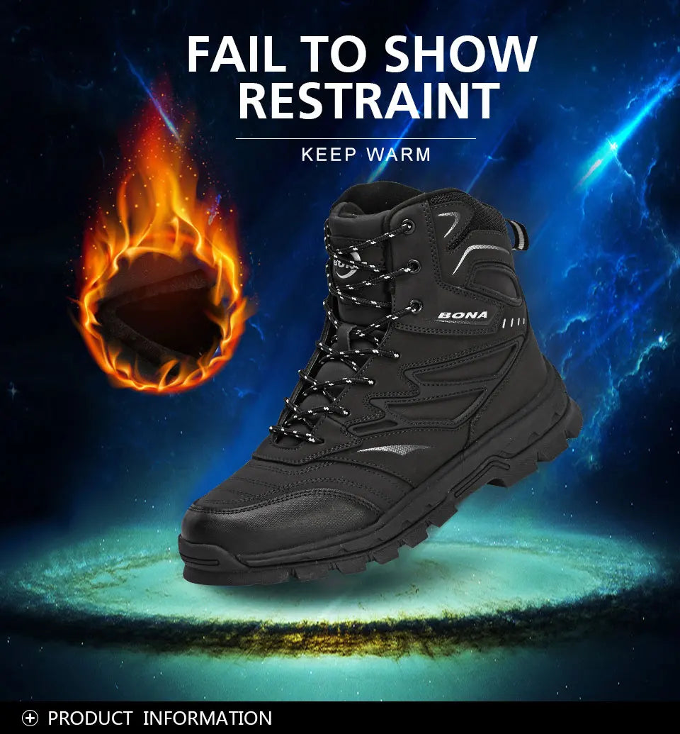 2022 New Designers Brand Action Leather Winter Shoes Men High Top Plush Non-Slip Snow Boots Man Warm Ankle Boots Mansculino