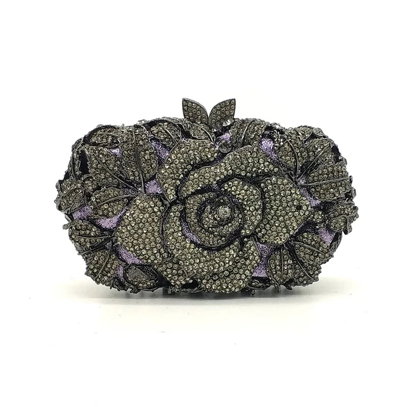 Green Pink Multicolored Rose Crystal Women Evening Clutches Bags Diamond Wedding Cocktail Party Purse And Stone Handbag