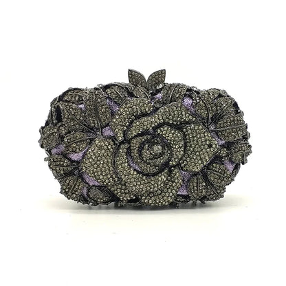Green Pink Multicolored Rose Crystal Women Evening Clutches Bags Diamond Wedding Cocktail Party Purse And Stone Handbag