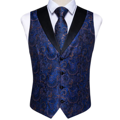 Men's Vest Blue Floral Suit Vest V Neck Tie Set For Wedding Party Brand Formal Dress Waistcoat Man Casual Sleeveless Jacket