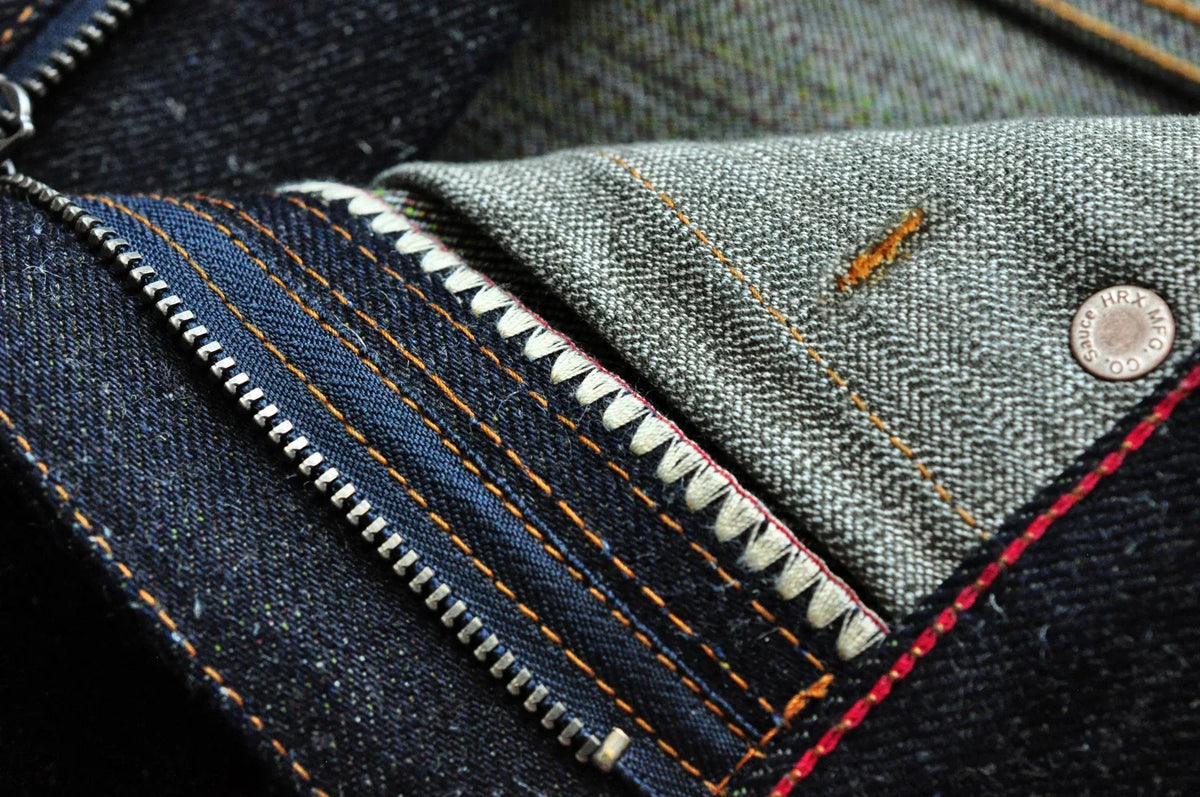Mens Jeans cotton linen Selvedge Sanforized Raw Denim Jeans for Men Straight Fit Silver Button 19 oz