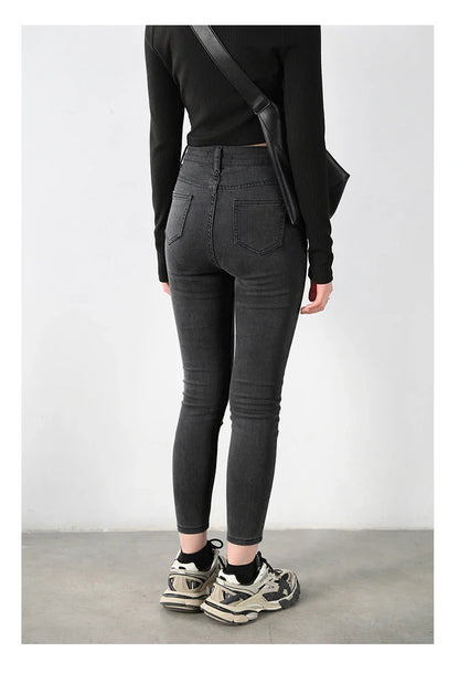 Women Jeans Retro High Waist Stretch Pencil Denim Pants Elastic for Woman Female Trousers Autumn Winter Ladies
