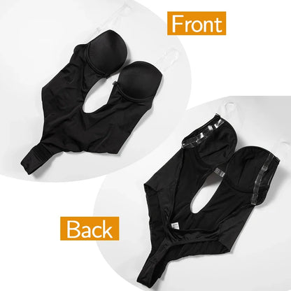 Backless Bodysuit Shapewear for Women Built-in Bra Multiple straps Thongs Body Shaper U Plunge Seam-free Faja with Open Crotch