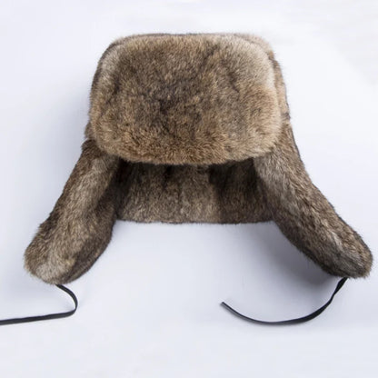 Thick Warm Trapper Hat Men Real Rabbit Fur Earflap Russian Cap Male Plus Size Winter Hats for Men Ski Russian Hat