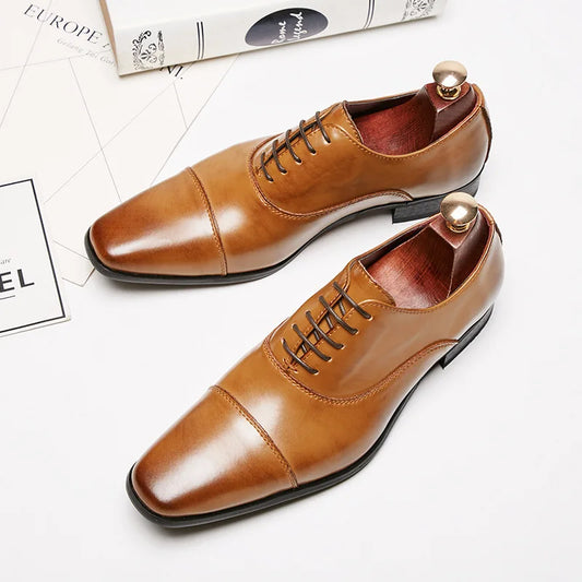 2025 Business New Fashion Men Dress Shoes Leather Men Wedding Oxford Shoes Lace-Up Office Suit Men's Casual Shoes Luxury Formal