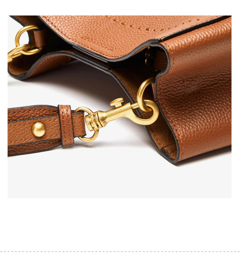 New Genuine Leather Casual Shopper Shoulder Bag Commuter Large Bucket Handbag Simple High Quality Women Tote Underarm Bags