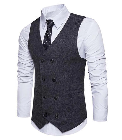 2022 New Men's Royal Blue Double-breasted Vest Suit Vest Casual Top Quality Herringbone Pattern Waistcoat For Wedding