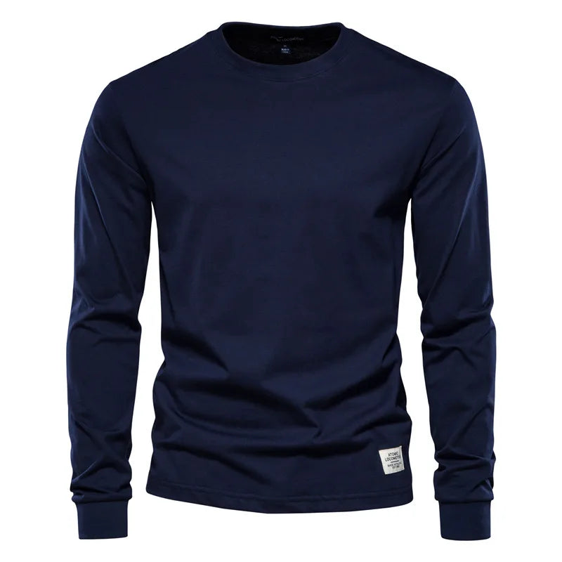 Solid Color Cotton T Shirt Men Casual O-neck Long Sleeved Mens Tshirts Spring Autumn High Quality Basic T-shirt Male