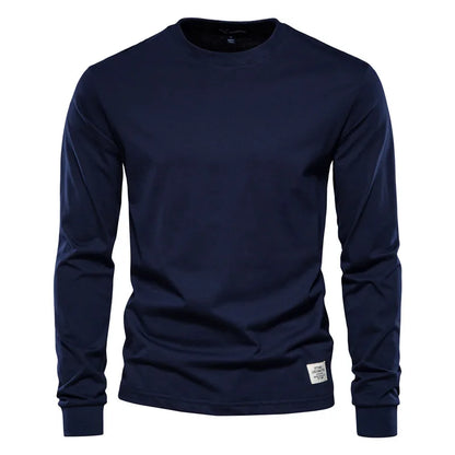 Solid Color Cotton T Shirt Men Casual O-neck Long Sleeved Mens Tshirts Spring Autumn High Quality Basic T-shirt Male