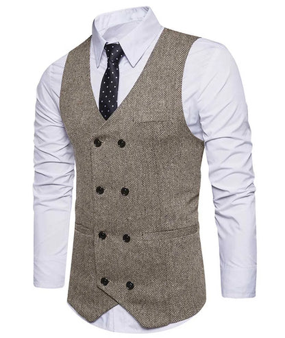 2022 New Men's Royal Blue Double-breasted Vest Suit Vest Casual Top Quality Herringbone Pattern Waistcoat For Wedding