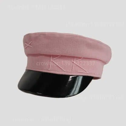 Winter caps women newsboy caps Thick warm  letter embroidery wool cap  S M L plaid patchwork militray caps