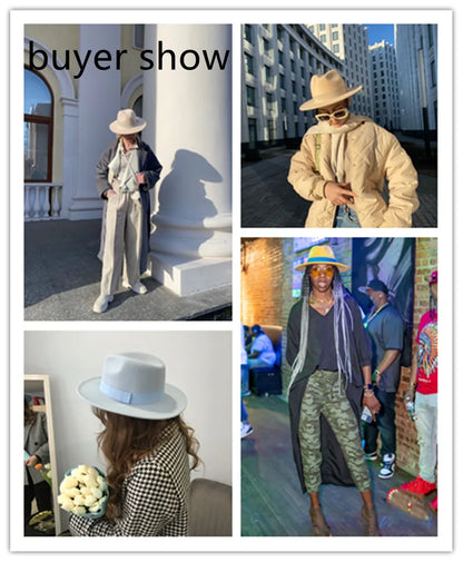 Fedora Hat Women Winter Hats for Women Ribbon Band Men's Hat Wide Brim Classic Beige Wedding Church Bowler New Cap chapeau femme